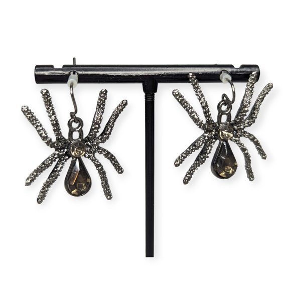 Silver Tone Spider Dangle Earrings - Picture 2 of 5